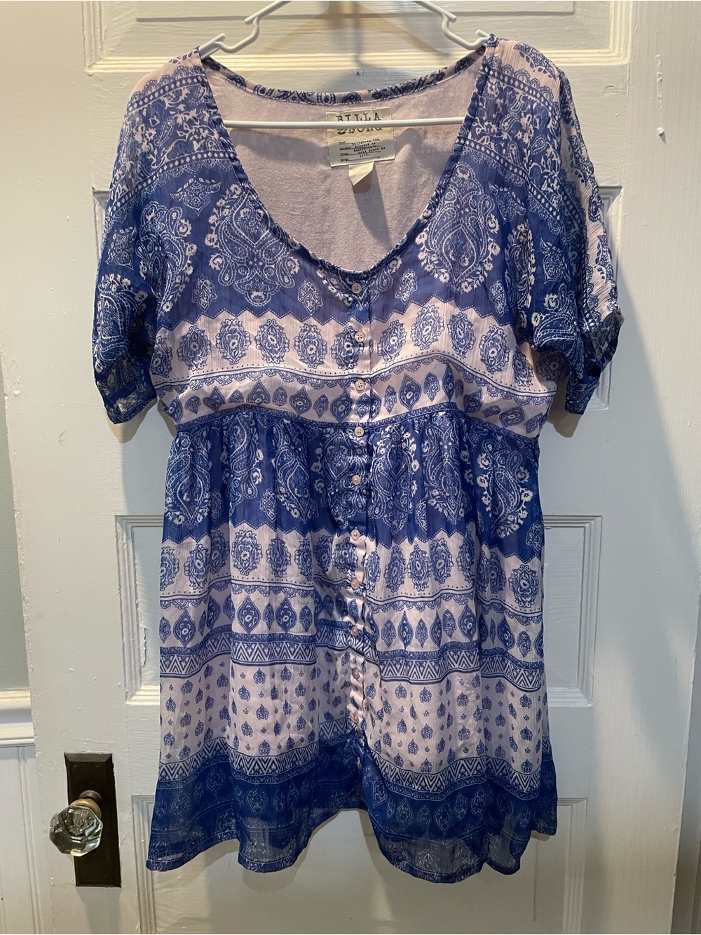 Billabong Blue Bohemian Paisley Button-Front Dress, Large